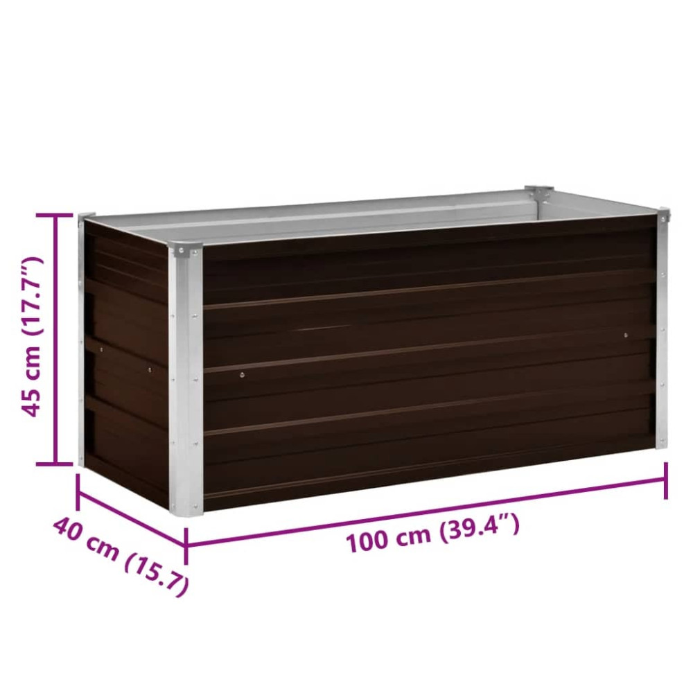 Produktbild för Odlingslåda upphöjd brun 100x40x45 cm galvaniserat stål