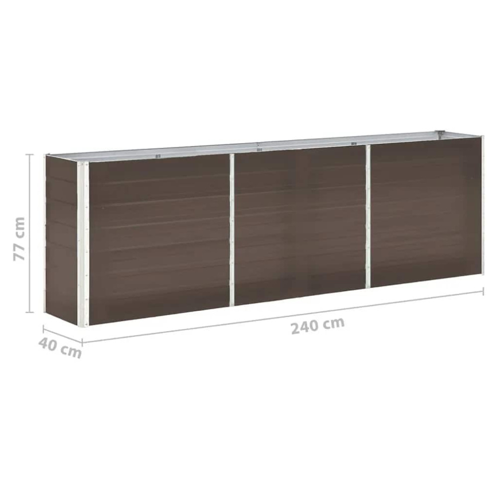 Produktbild för Odlingslåda upphöjd galvaniserat stål 240x40x77 cm brun