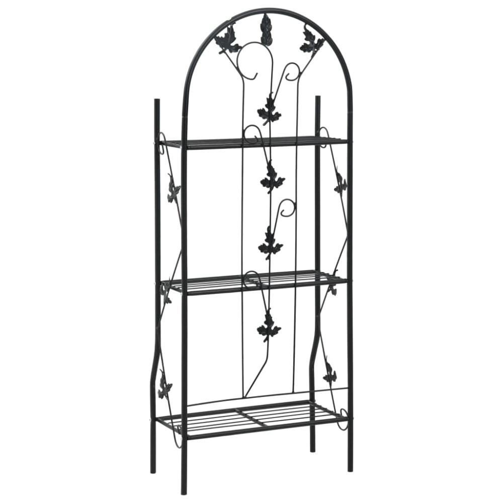 Produktbild för Växtstöd 3 hyllor svart 52x28x128 cm järn