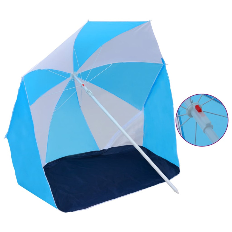 Produktbild för Strandtält/parasoll blå och vit 180 cm tyg