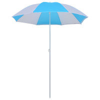 Miniatyr av produktbild för Strandtält/parasoll blå och vit 180 cm tyg