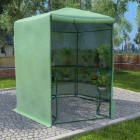 Miniatyr av produktbild för Växthus med hyllor stål 227x223 cm