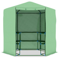 Miniatyr av produktbild för Växthus med hyllor stål 227x223 cm