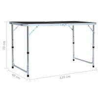 Produktbild för Hopfällbart campingbord grå aluminium 120x60 cm