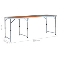Produktbild för Hopfällbart campingbord aluminium 180x60 cm