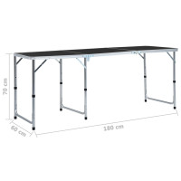 Produktbild för Hopfällbart campingbord grå aluminium 180x60 cm