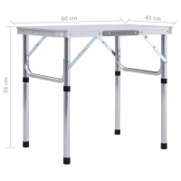 Produktbild för Hopfällbart campingbord vit aluminium 60x45 cm