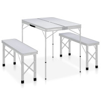 Miniatyr av produktbild för Hopfällbart campingbord med 2 bänkar aluminium vit