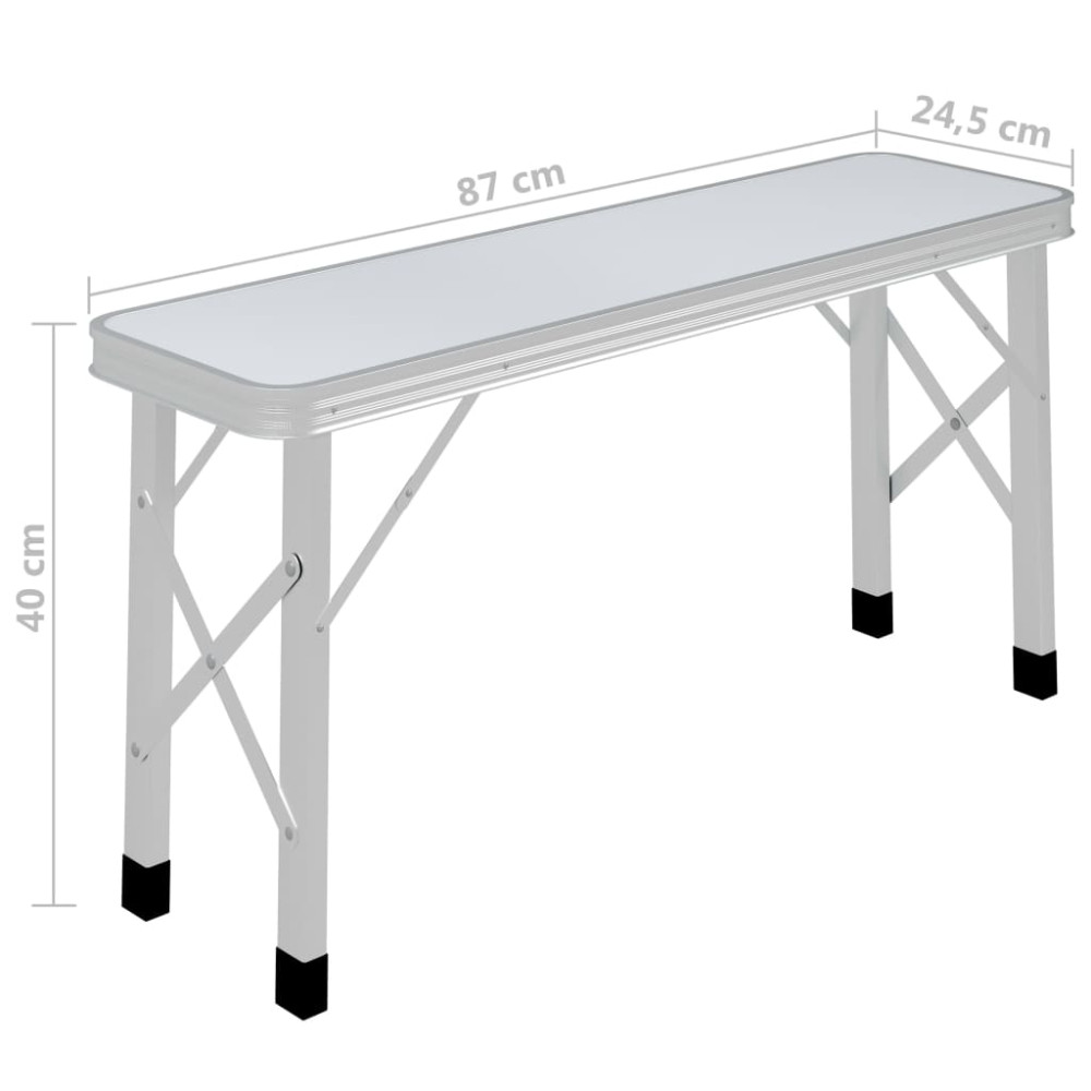Produktbild för Hopfällbart campingbord med 2 bänkar aluminium vit