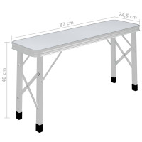 Produktbild för Hopfällbart campingbord med 2 bänkar aluminium vit