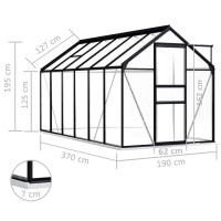 Produktbild för Växthus med basram antracit aluminium 7,03 m²