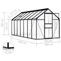 Miniatyr av produktbild för Växthus med basram antracit aluminium 8,17 m²