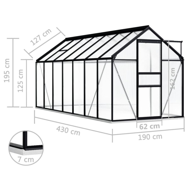 Produktbild för Växthus med basram antracit aluminium 8,17 m²