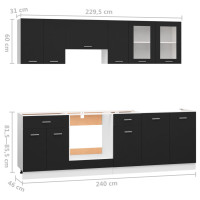 Produktbild för Köksskåp set 8 delar svart konstruerat trä