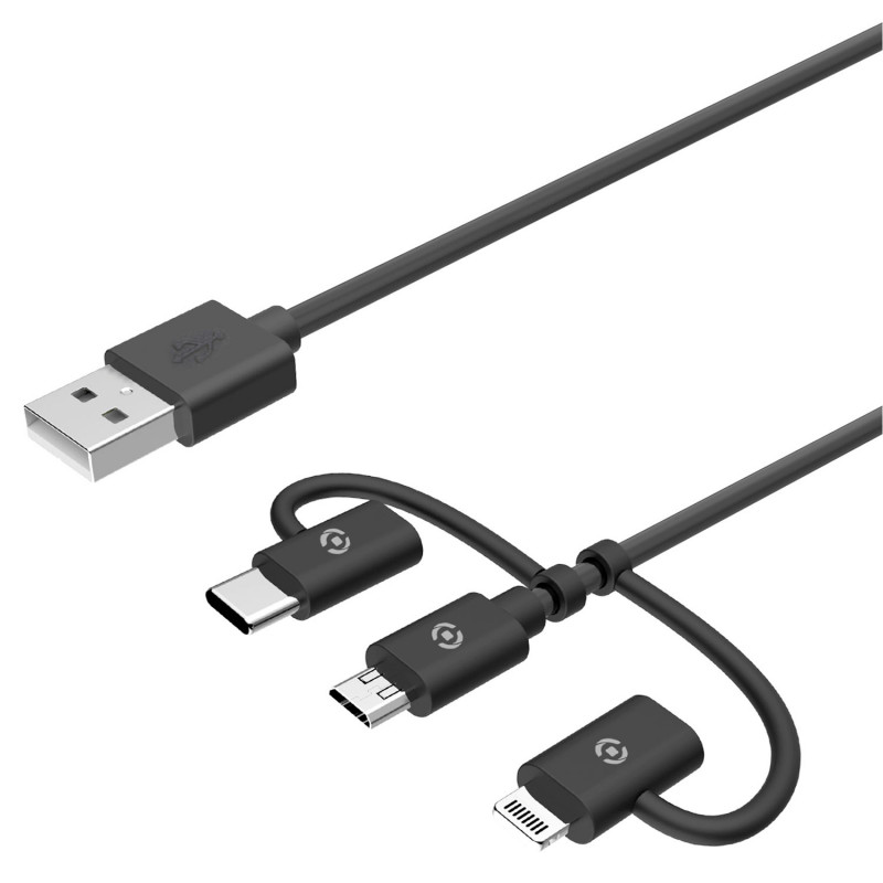 Produktbild för 3-i-1-kabel MicroUSB / Lightning / USB-C 1m