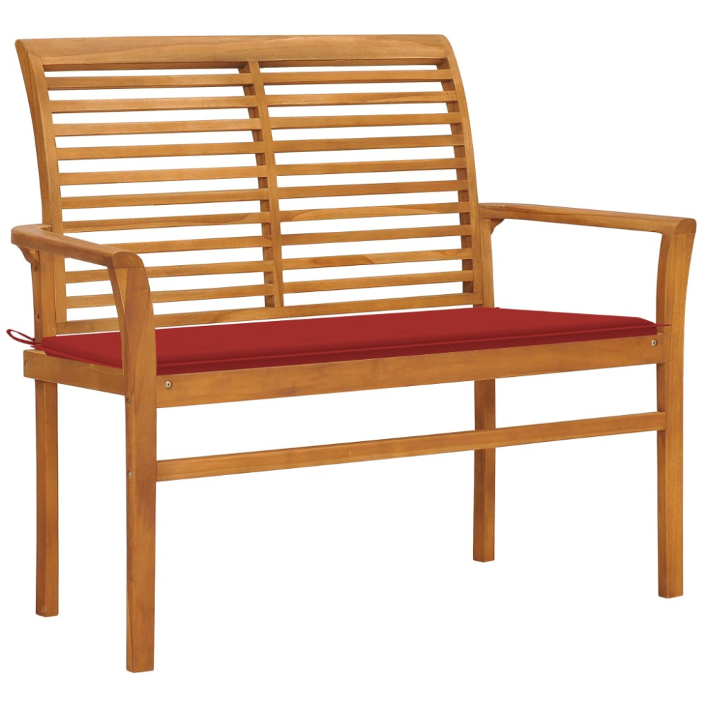 Produktbild för Trädgårdsbänk med röd dyna 112 cm massiv teak