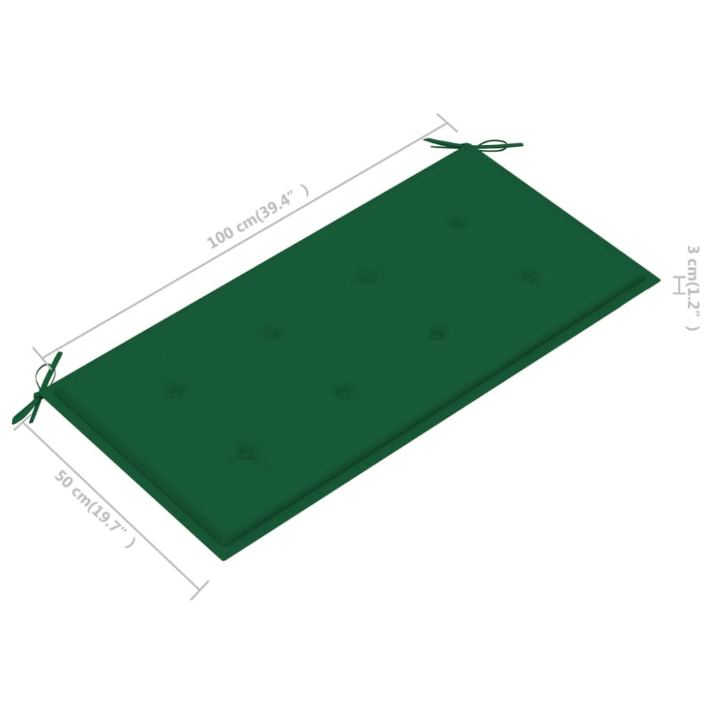 Produktbild för Trädgårdsbänk med grön dyna 112 cm massiv teak