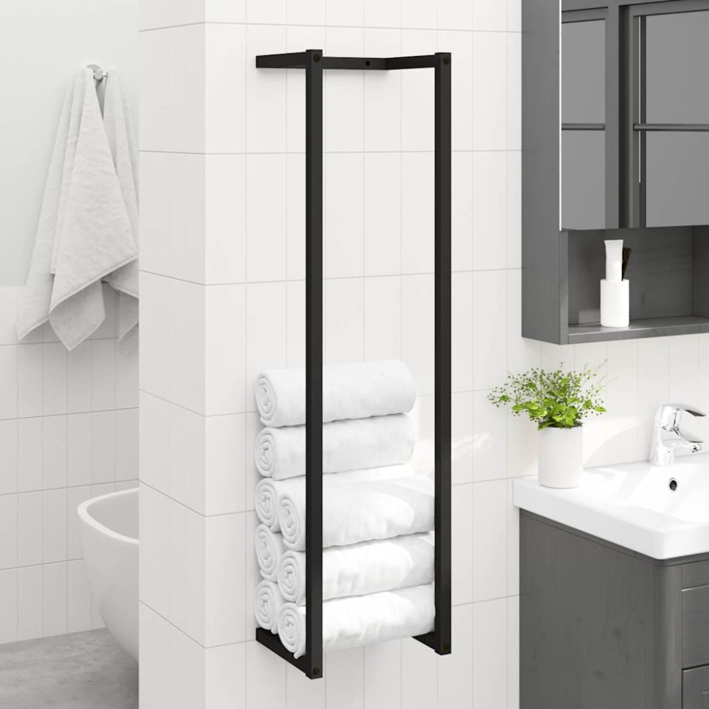 Produktbild för Handdukshängare svart 25x20x95 cm järn