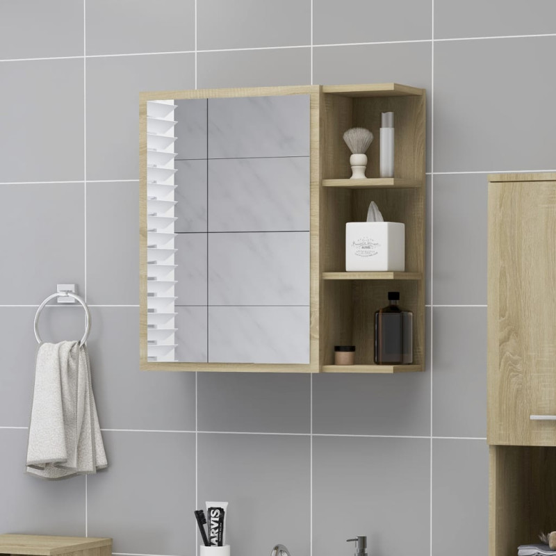 Produktbild för Spegelskåp för badrum sonoma-ek 62,5x20,5x64 cm konstruerat trä