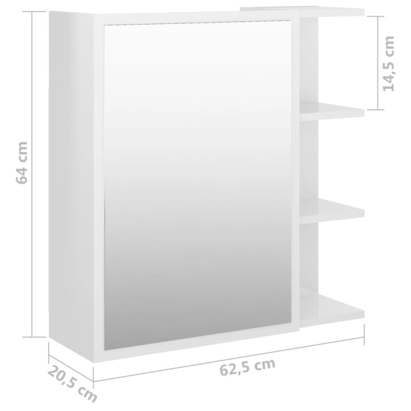 Produktbild för Spegelskåp för badrum vit högglans 62,5x20,5x64 cm spånskiva