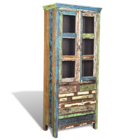 Miniatyr av produktbild för Bokhylla återvunnet trä flerfärgat med 5 hyllor & 2 dörrar
