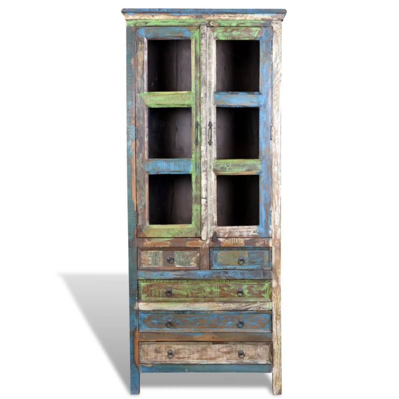 Produktbild för Bokhylla återvunnet trä flerfärgat med 5 hyllor & 2 dörrar