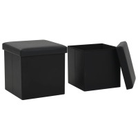 Miniatyr av produktbild för Hopfällbara förvaringspallar 2 st svart konstläder
