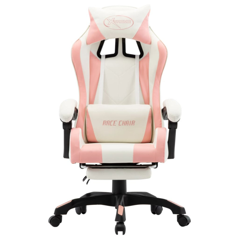 Produktbild för Gamingstol med fotstöd rosa och vit konstläder