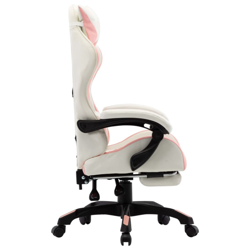 Produktbild för Gamingstol med fotstöd rosa och vit konstläder