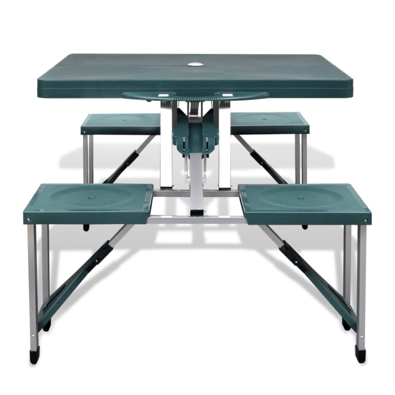 Produktbild för Hopfällbart campingbord med 4 stolar i aluminium ljusgrönt