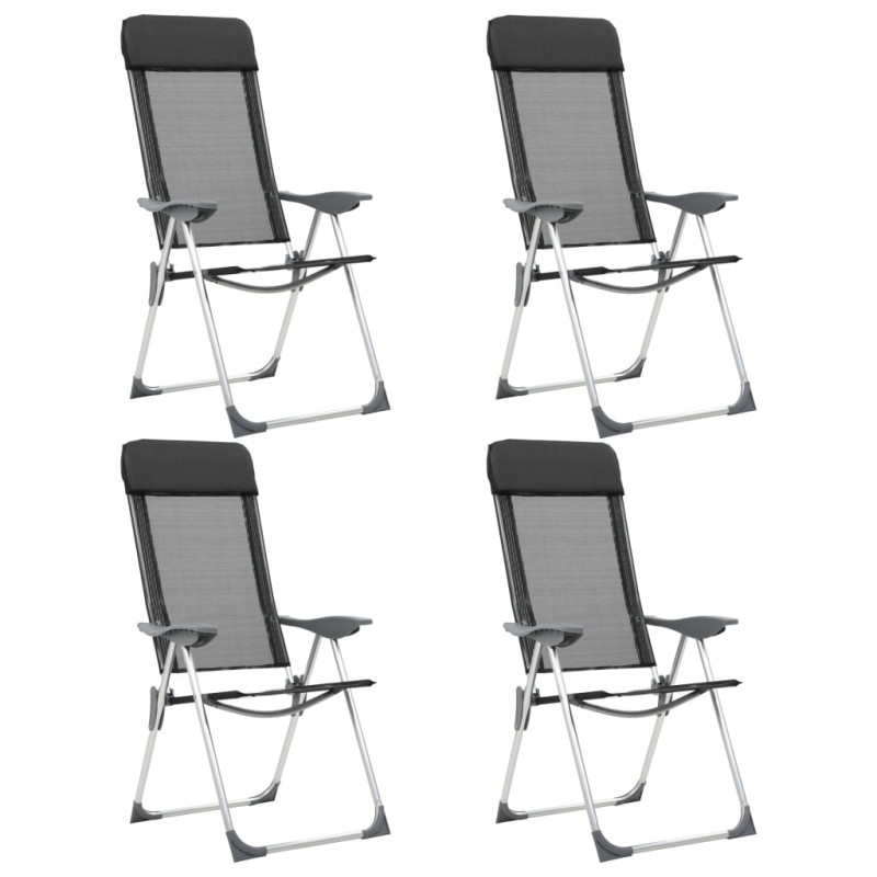 Produktbild för Hopfällbara campingstolar 4 st aluminium svart
