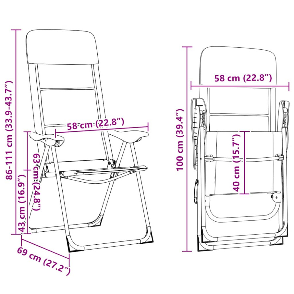 Produktbild för Campingstolar 2 st grå 58x69x111 cm aluminium