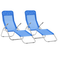 Miniatyr av produktbild för Hopfällbara solsängar 2 st textilene blå