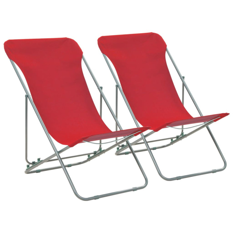Produktbild för Hopfällbara strandstolar 2 st stål och oxfordtyg röd