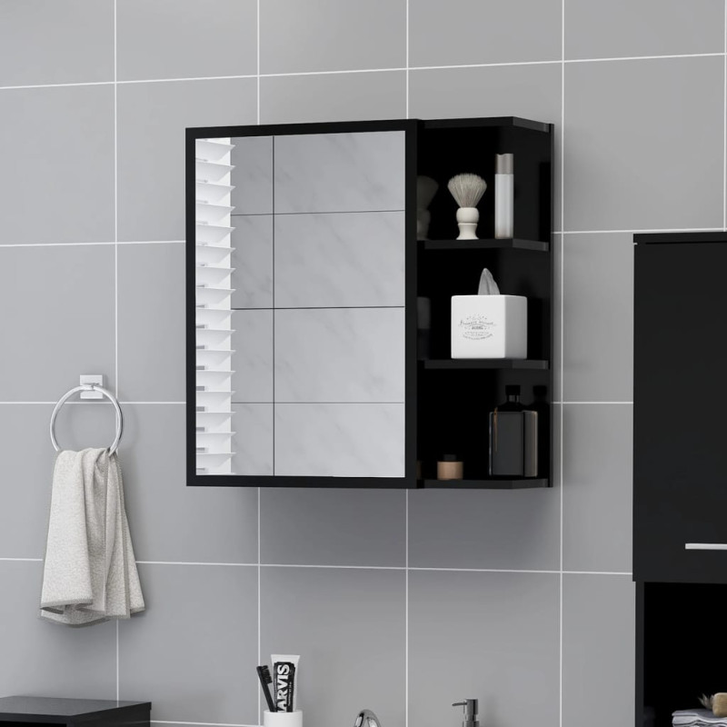 Produktbild för Spegelskåp för badrum svart 62,5x20,5x64 cm konstruerat trä