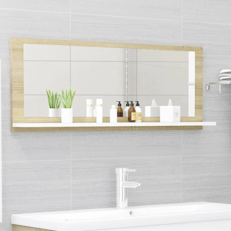 Produktbild för Spegelskåp vit och sonoma-ek 100x10,5x37 cm konstruerat trä