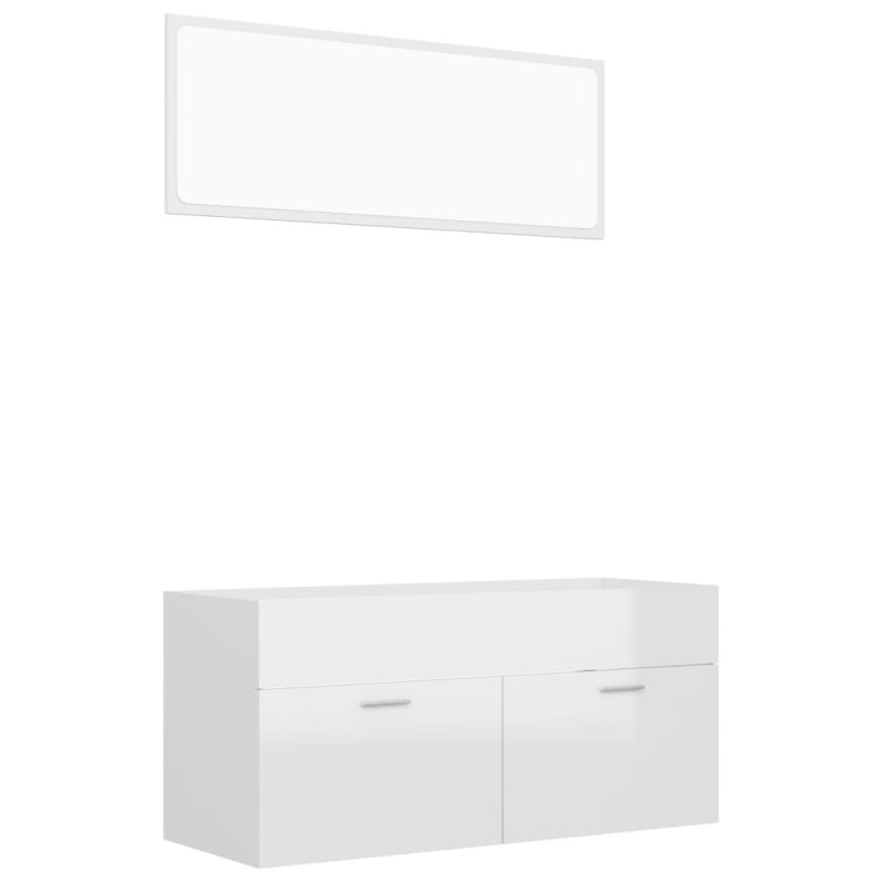 Produktbild för Badrumsmöbler set 2 delar vit högglans spånskiva