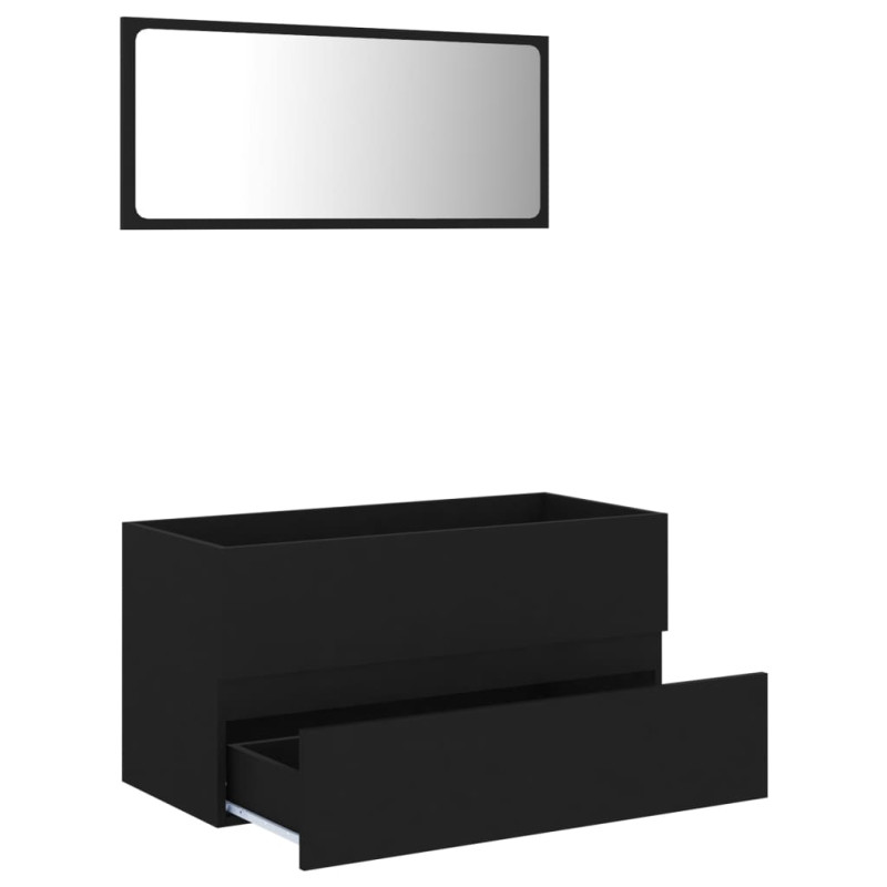 Produktbild för Badrumsmöbler set 2 delar svart spånskiva