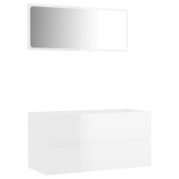 Miniatyr av produktbild för Badrumsmöbler set 2 delar vit högglans spånskiva