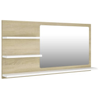 Miniatyr av produktbild för Spegelskåp vit och sonoma-ek 90x10,5x45 cm spånskiva