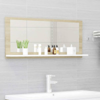 Miniatyr av produktbild för Spegelskåp vit och sonoma-ek 90x10,5x37 cm konstruerat trä