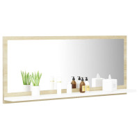Miniatyr av produktbild för Spegelskåp vit och sonoma-ek 90x10,5x37 cm konstruerat trä