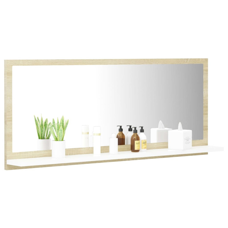 Produktbild för Spegelskåp vit och sonoma-ek 90x10,5x37 cm konstruerat trä
