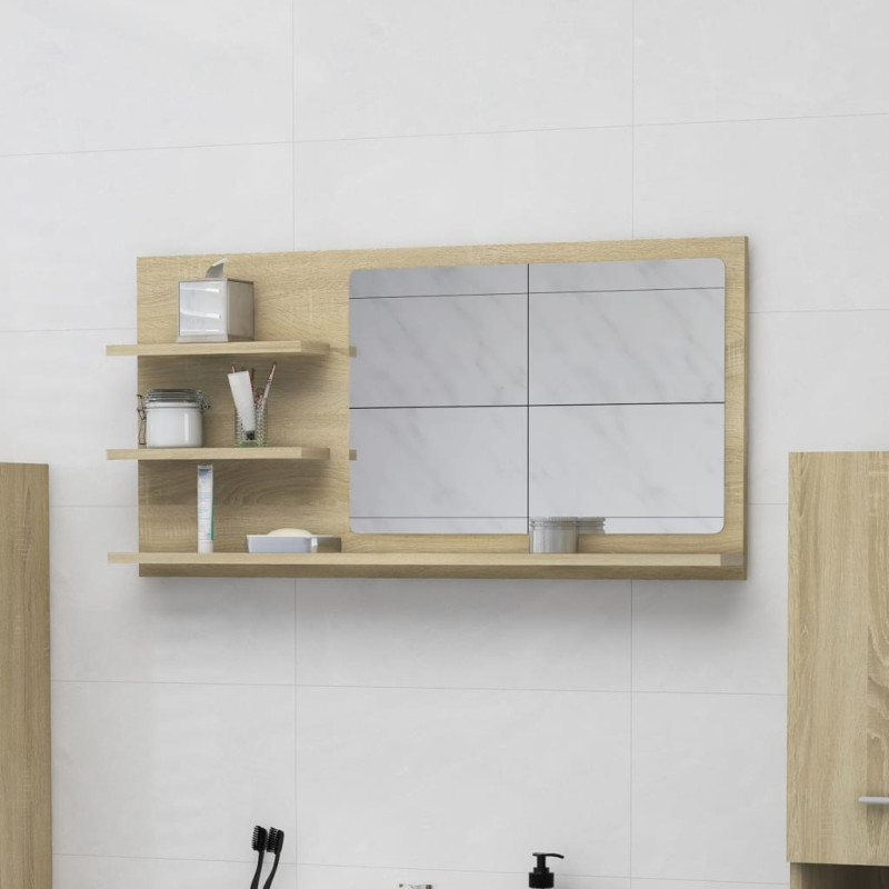 Produktbild för Spegelskåp sonoma-ek 90x10,5x45 cm spånskiva