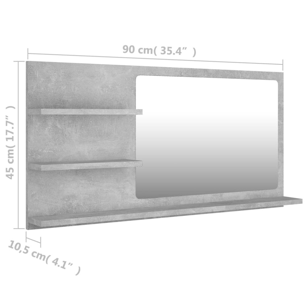 Produktbild för Badrumsspegel betonggrå 90x10,5x45 cm konstruerat trä