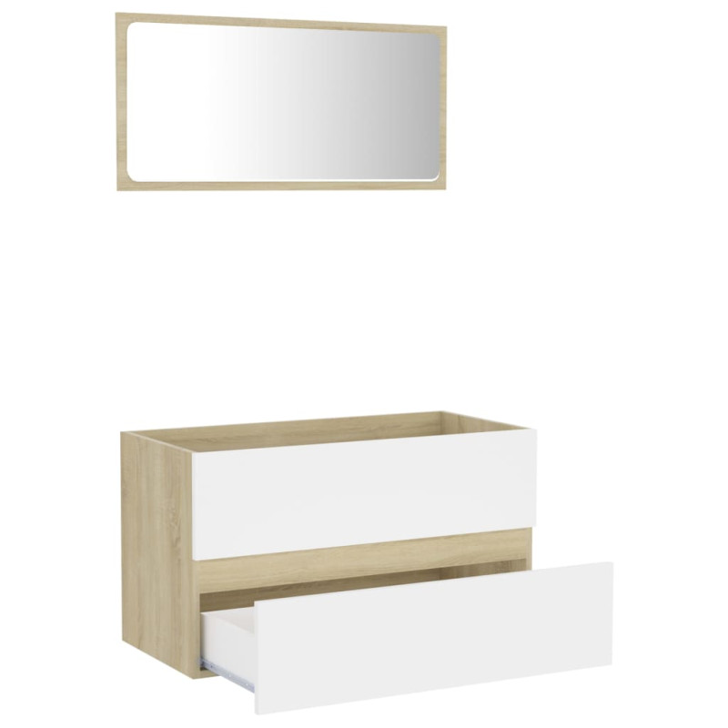 Produktbild för Badrumsmöbler set 2 delar vit och sonoma-ek spånskiva