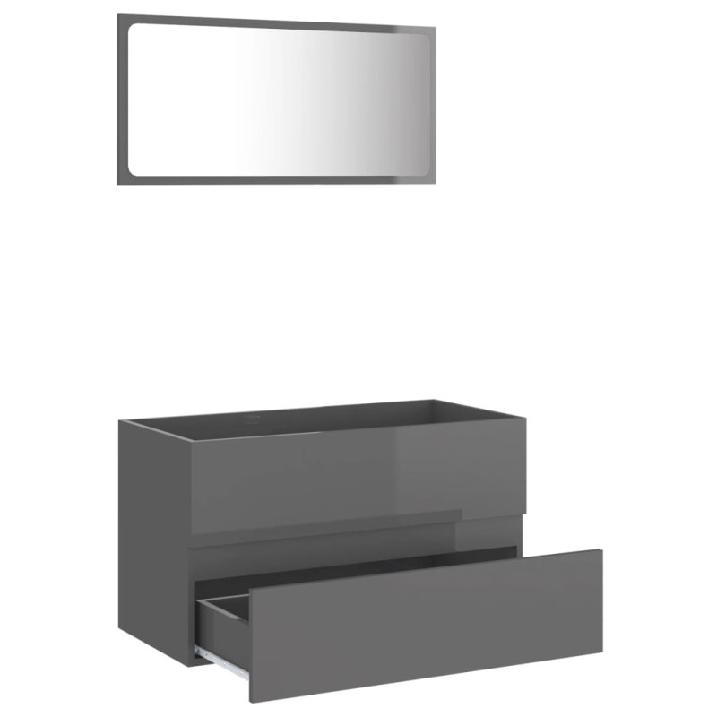 Produktbild för Badrumsmöbler set 2 delar grå högglans spånskiva