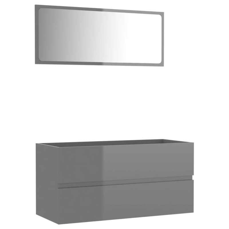 Produktbild för Badrumsmöbler set 2 delar grå högglans spånskiva