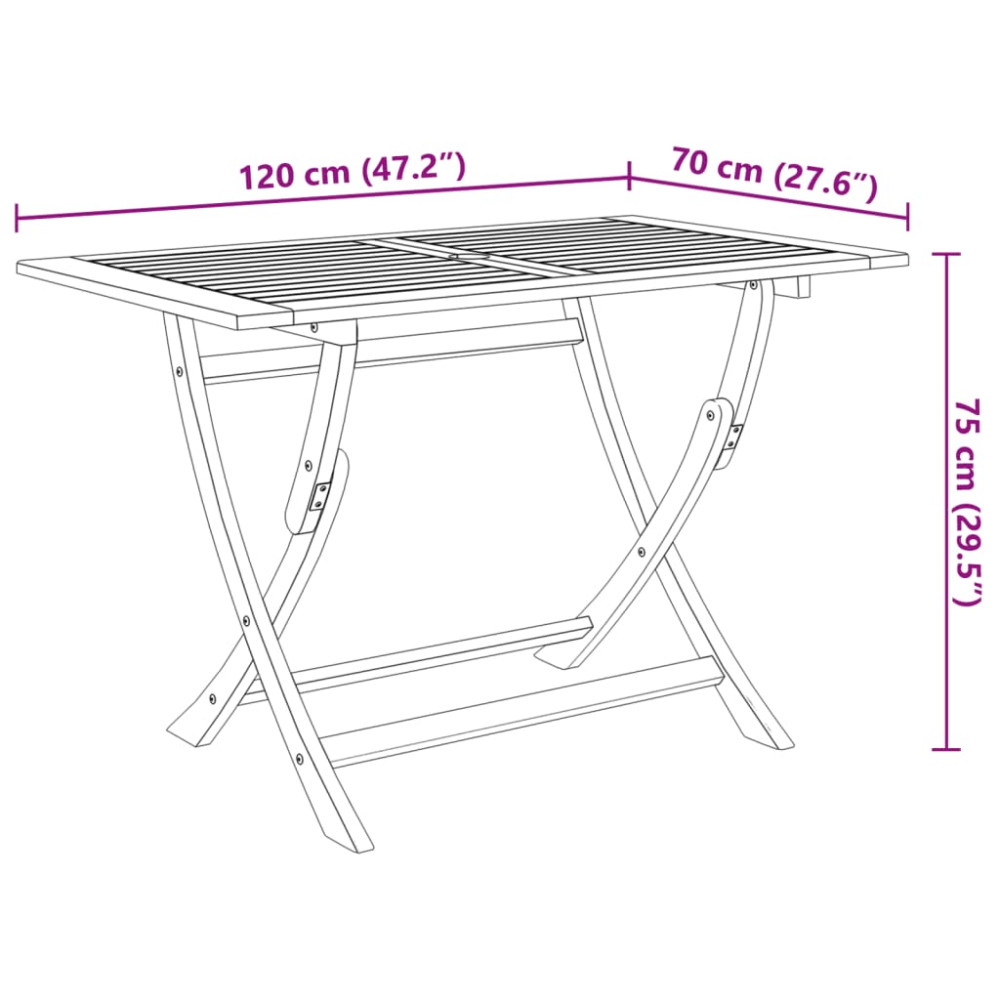 Produktbild för Hopfällbart trädgårdsbord 120x70x75 cm massivt akaciaträ