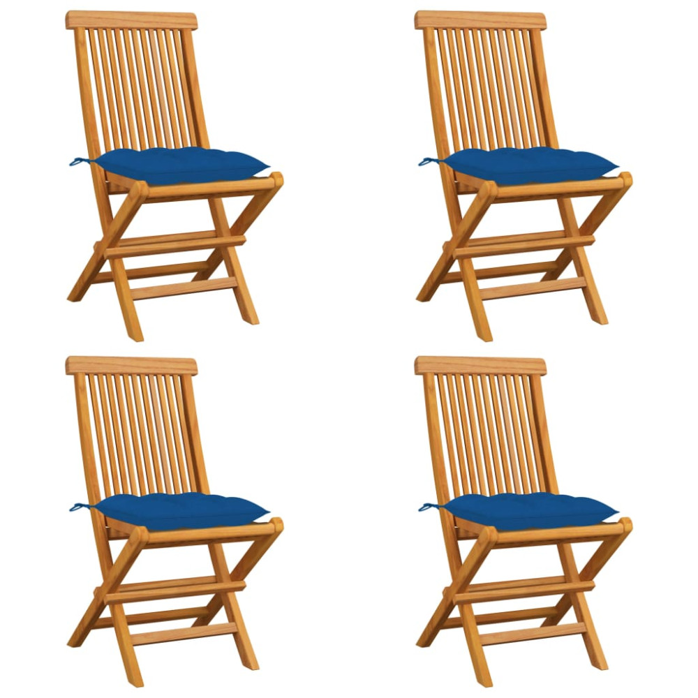 Produktbild för Trädgårdsstolar med blåa dynor 4 st massiv teak